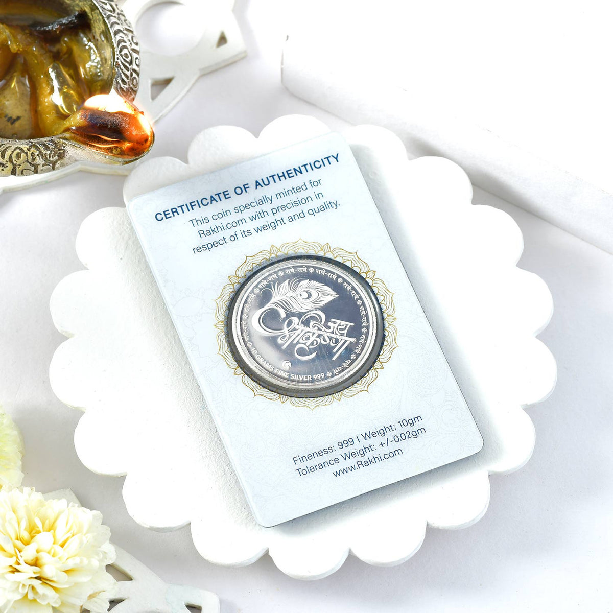 Premium Rakhi with Pure Silver(999) 10Gms Radha Krishna Coin