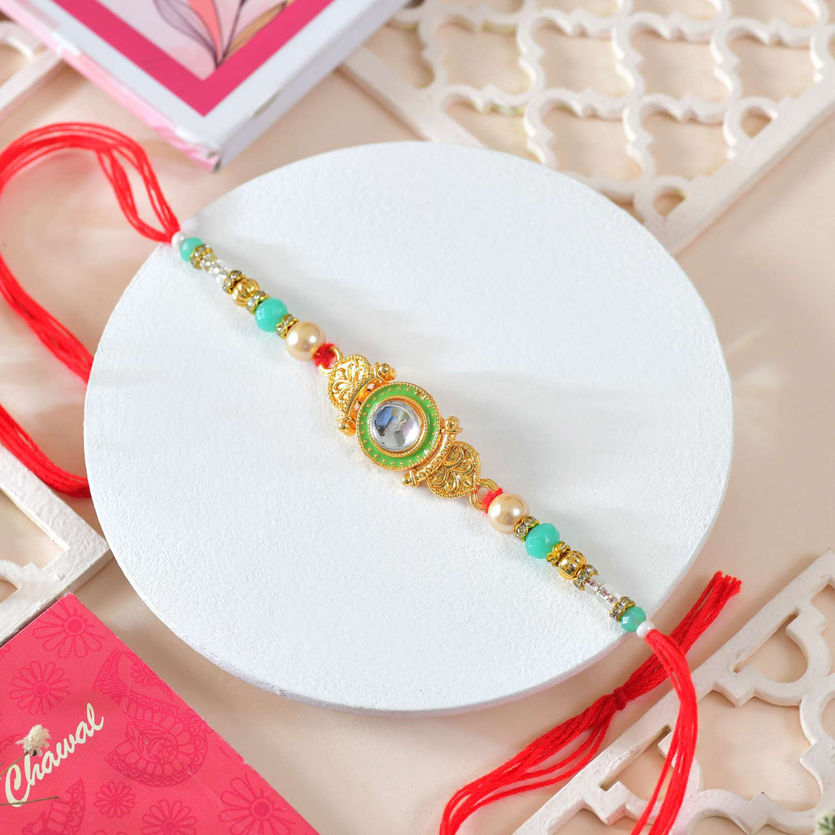 Traditional Kundan Rakhi with Baklava