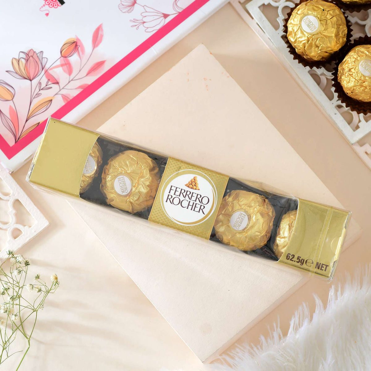 Single Rakhi With 5 Pcs Ferrero Rocher