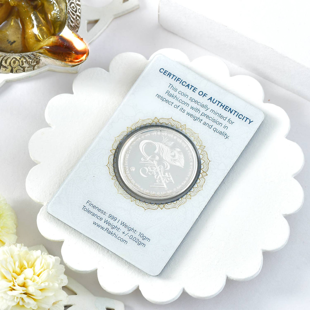 Om Divine Blessings Rakhi With Bal Krishna Silver Coin