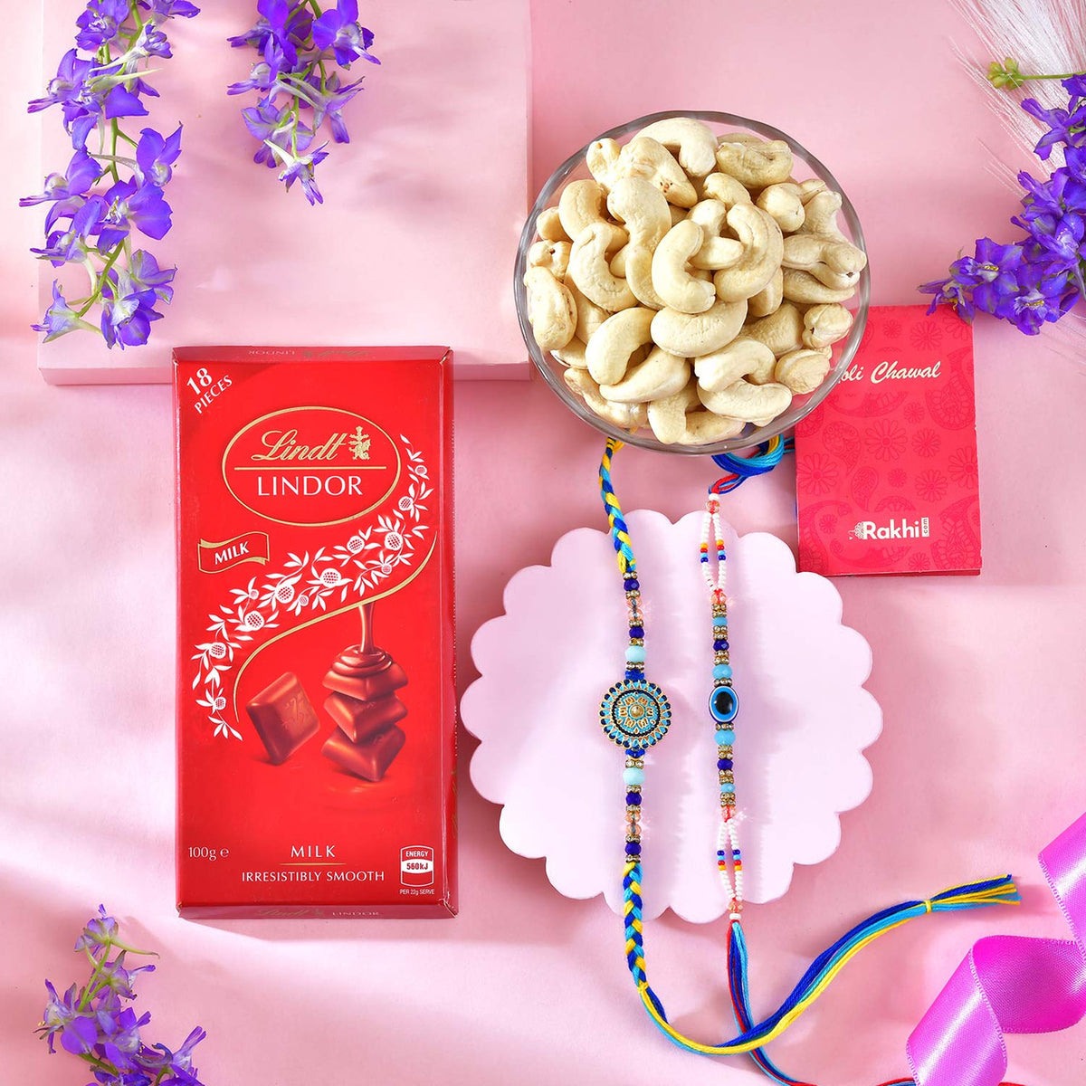 Two Elegant Rakhi With Lindt Lindor & Cashew