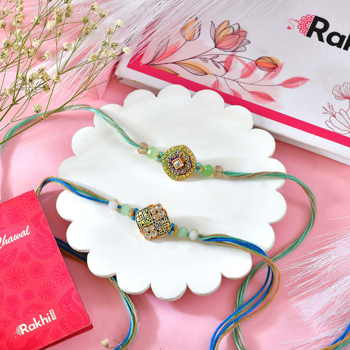 Set of 2 Rakhi With Kaju Katli & Almond