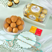 Designer Rakhi Set with Besan Laddoo & Ferrero Rocher