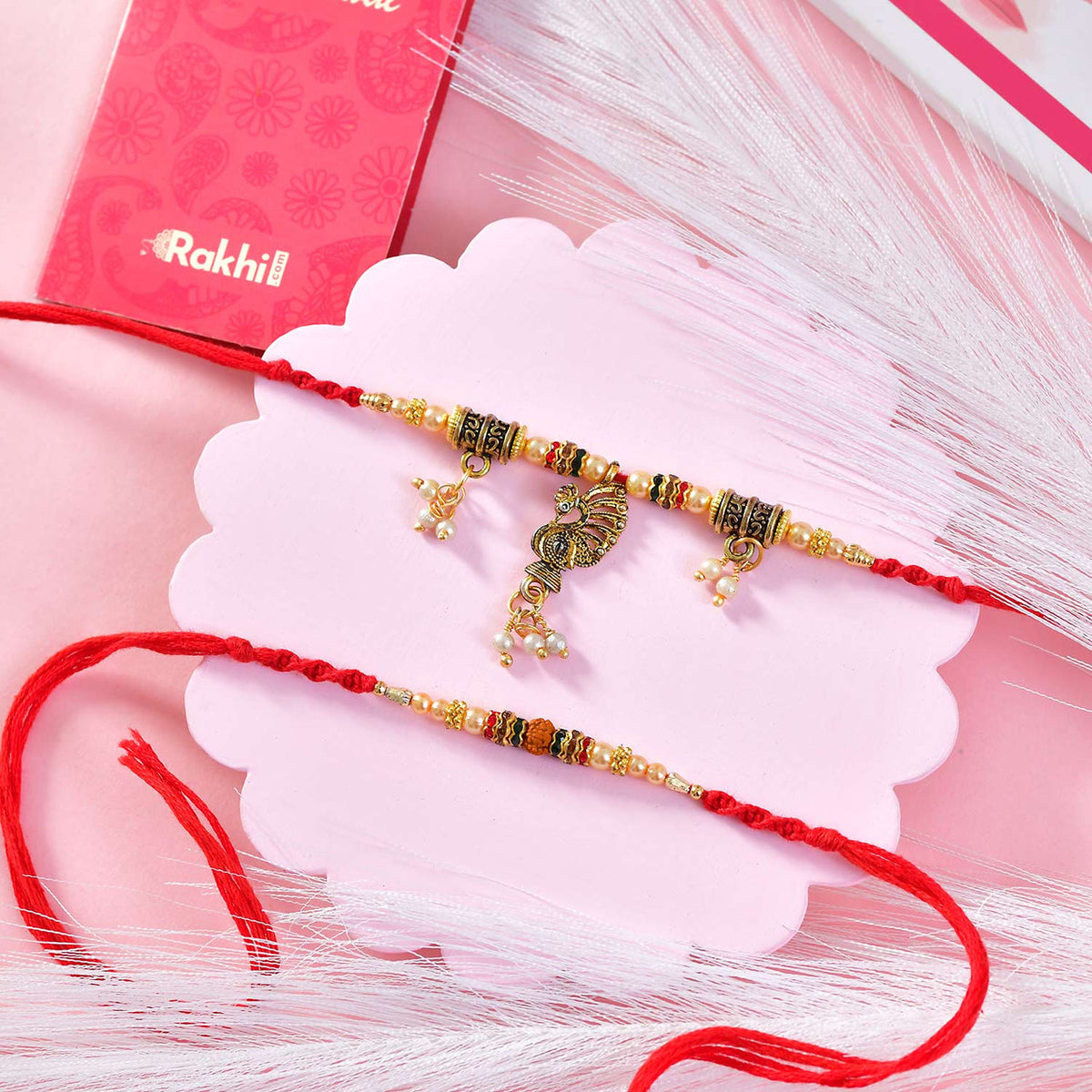 Rajasthani Style Peacock Rakhi With Kaju Katli