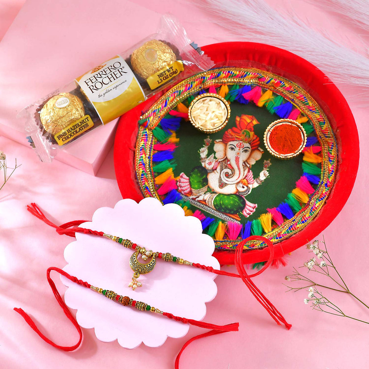 Bhaiya Bhabhi Rakhi With Pooja Thali & Ferrero