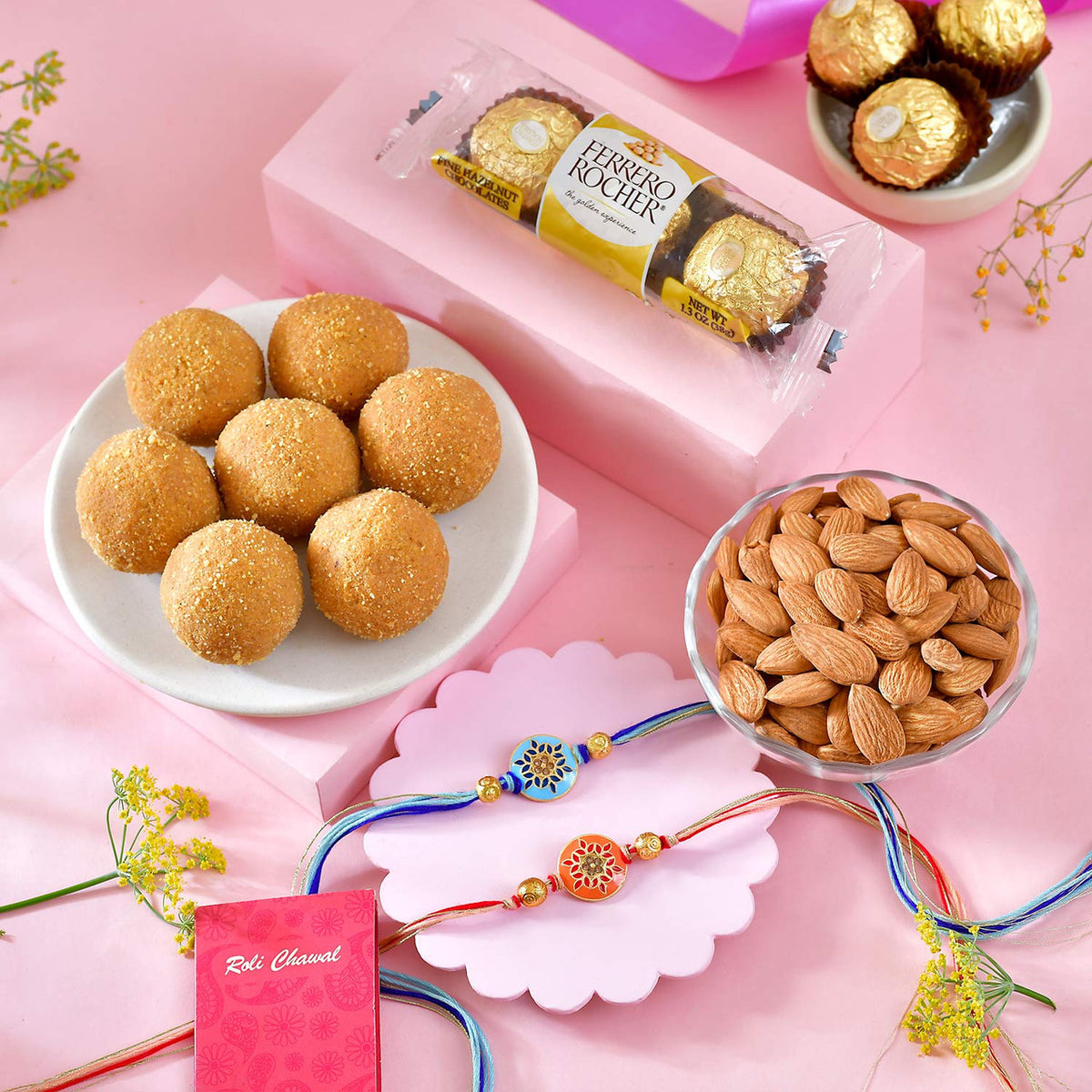Set of 2 Colorful Rakhi With Gourmet Treats