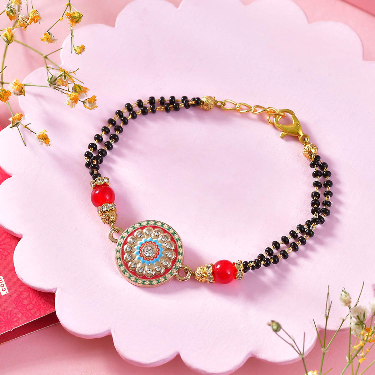 Designer Bhaiya Bhabhi Rakhi Set with Beaded Mangalsutra Rakhi