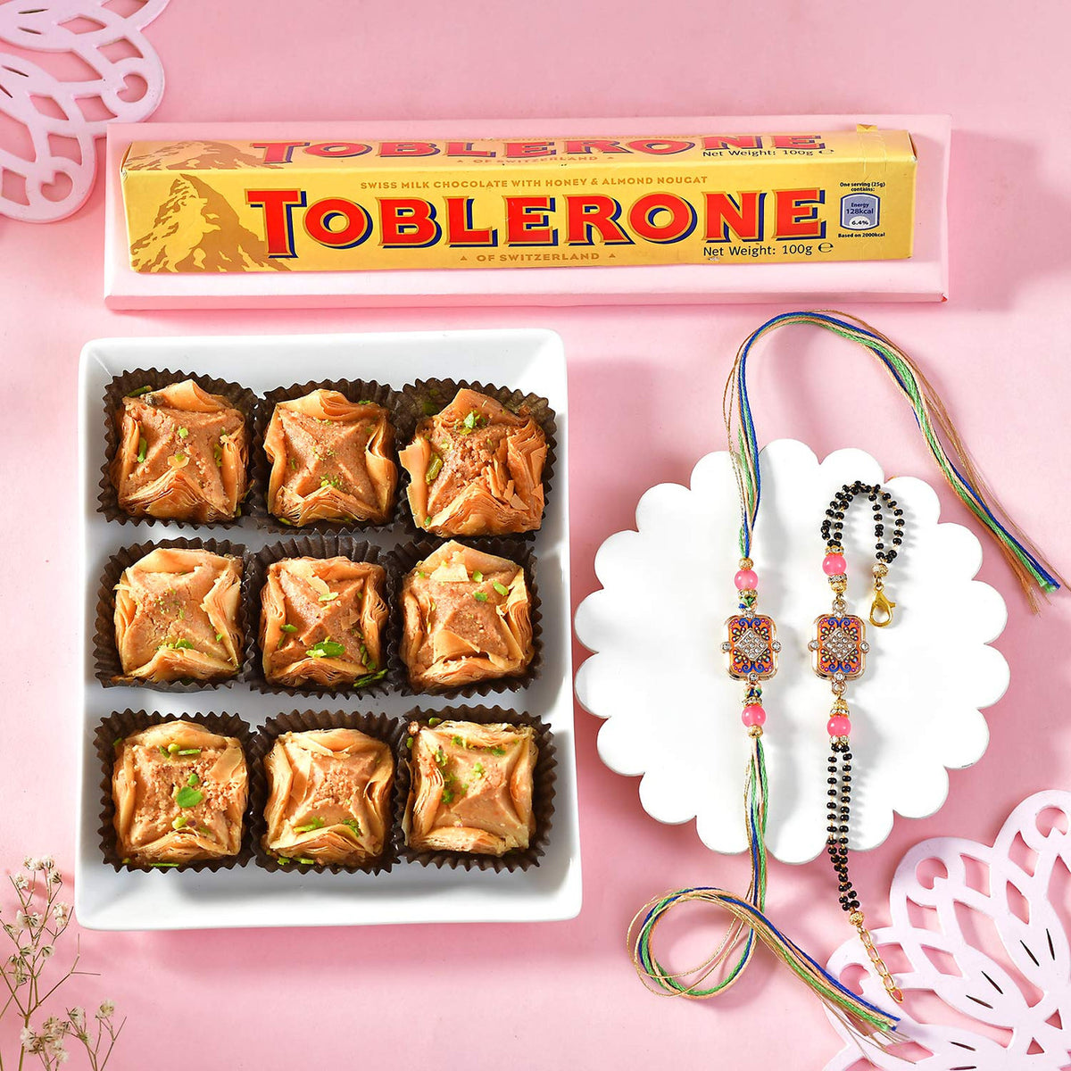 Elegant Bhaiya Bhabhi Rakhi Set with Sweet & Chocolate