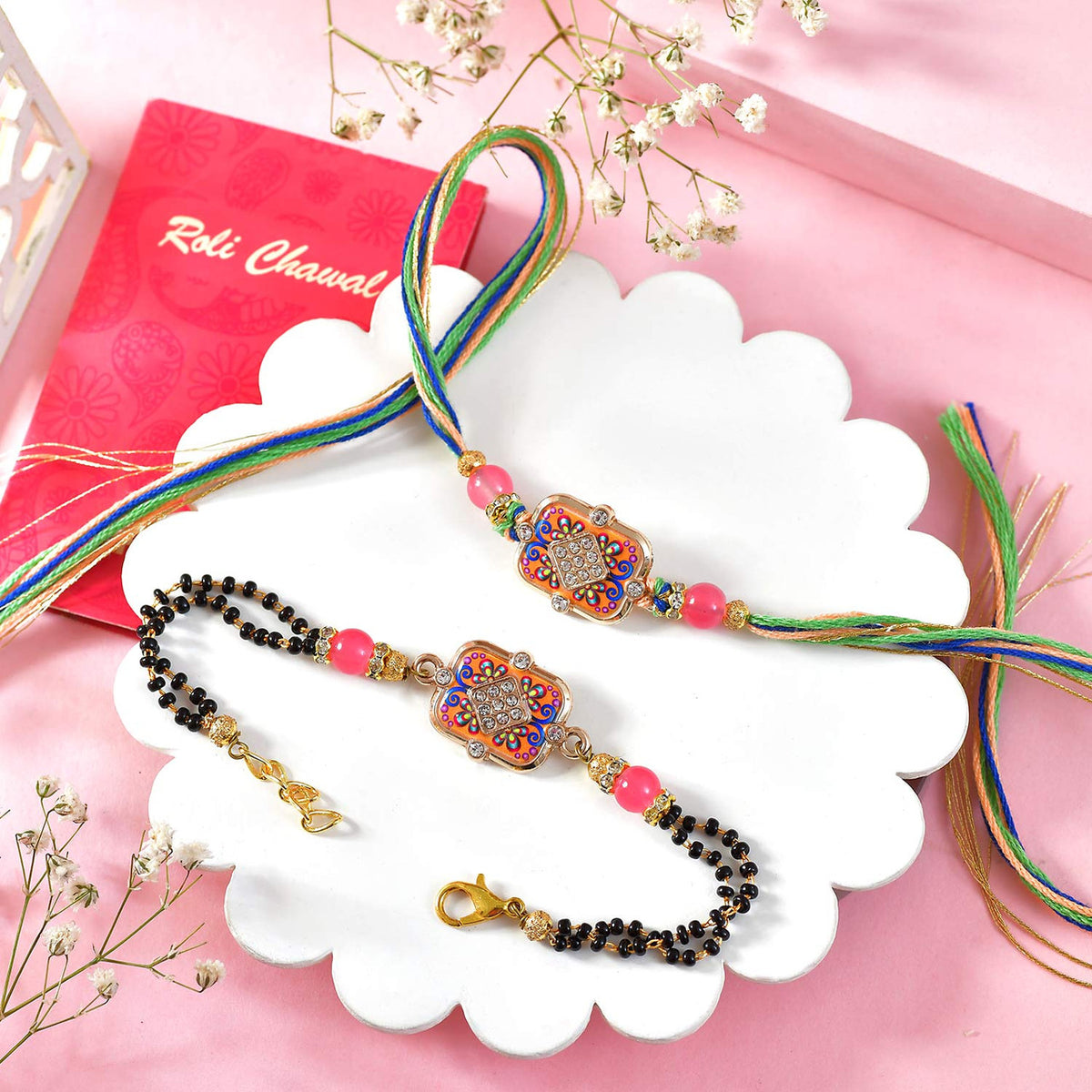 Elegant Bhaiya Bhabhi Rakhi Set with Multicolor Thread