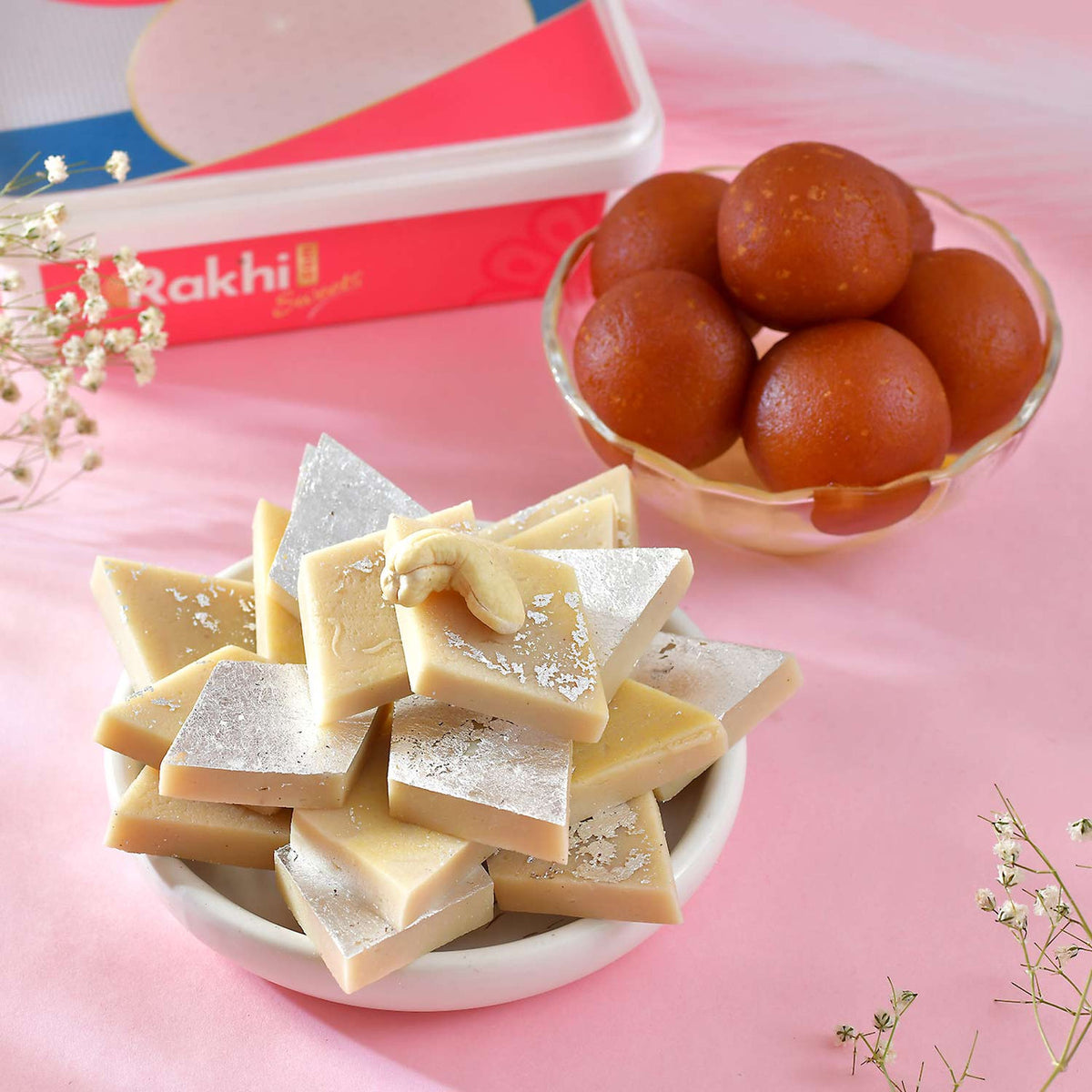 Elegant Rakhi Set with Sweets Hamper