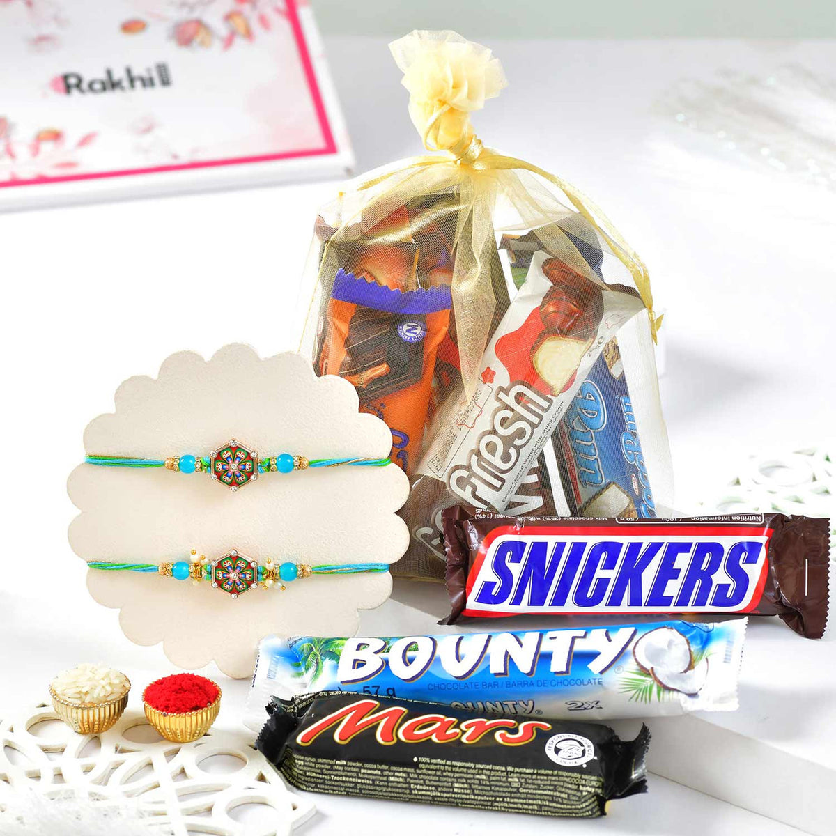 Elegant Rakhi Set with Imported 10 Chocolates