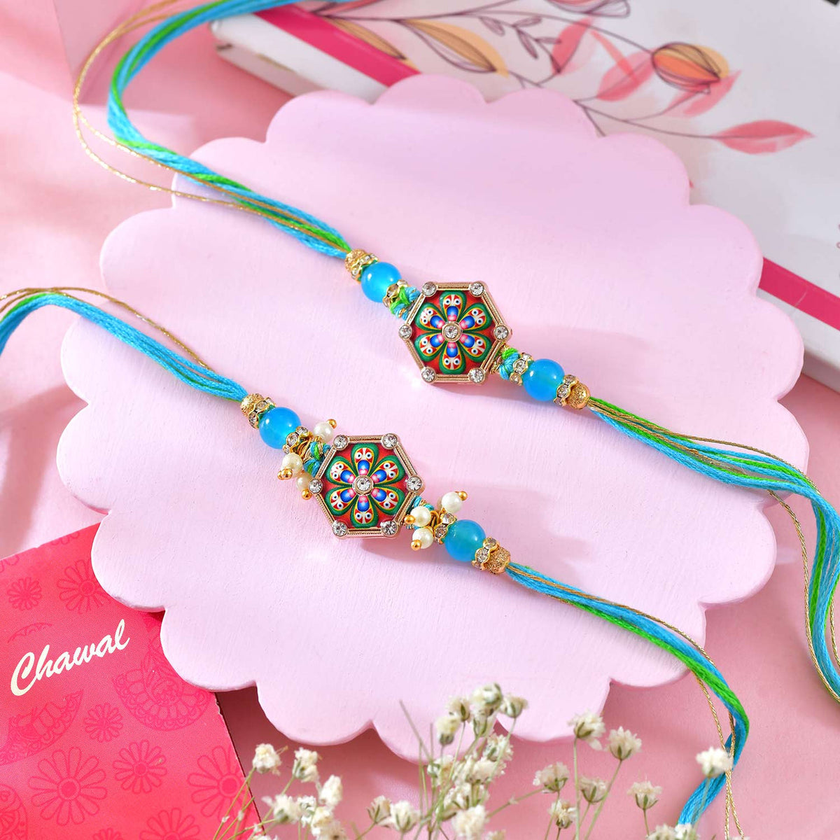 Set of Two Enamel Hexagon Rakhi Bracelets