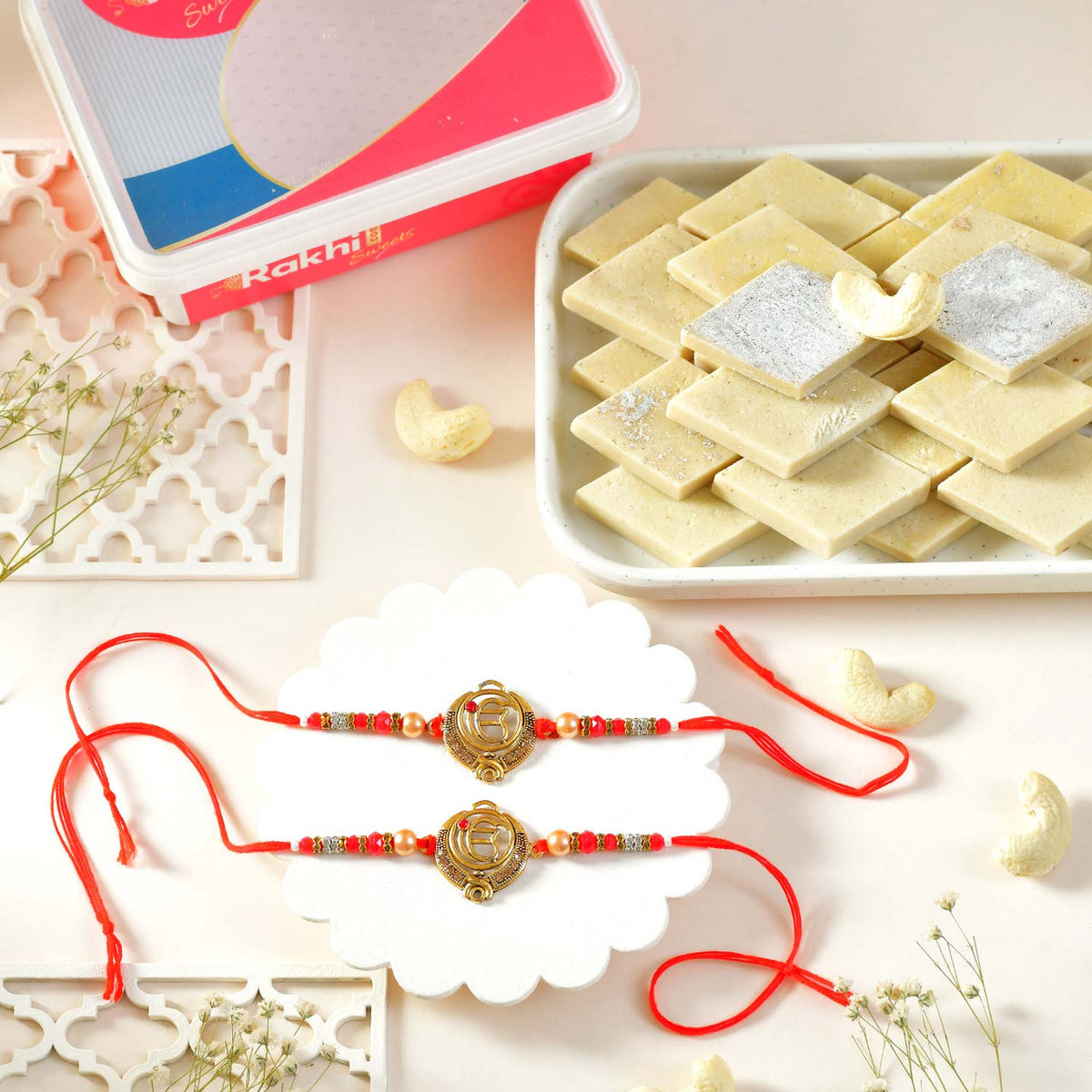 Ek Onkar Rakhi Set with Kaju Katli