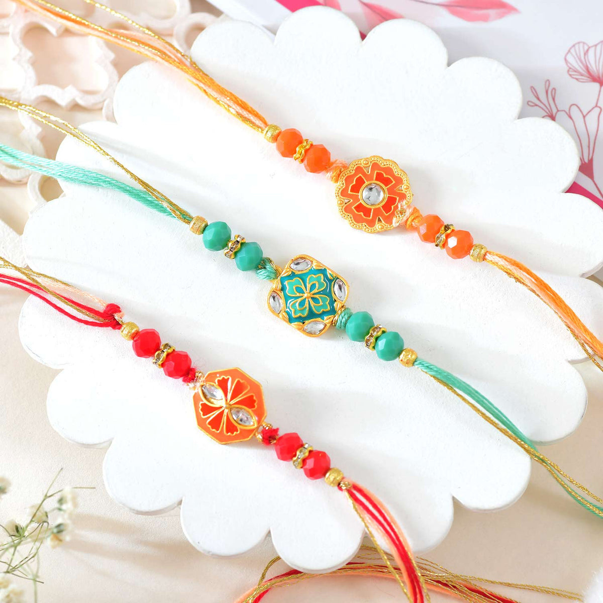 Set of 3 Floral Shape Rakhi