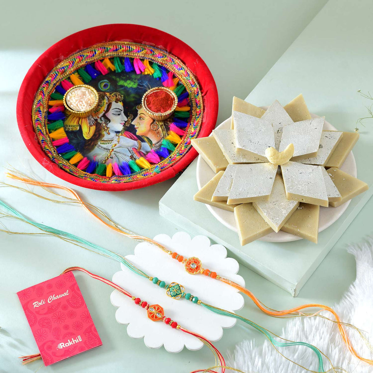 Set of Rakhi With Pooja Thali & Sweets