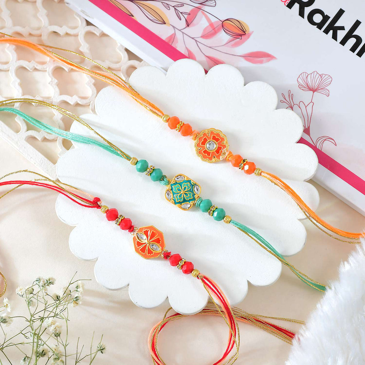 Set of 3 Floral Shape Rakhi