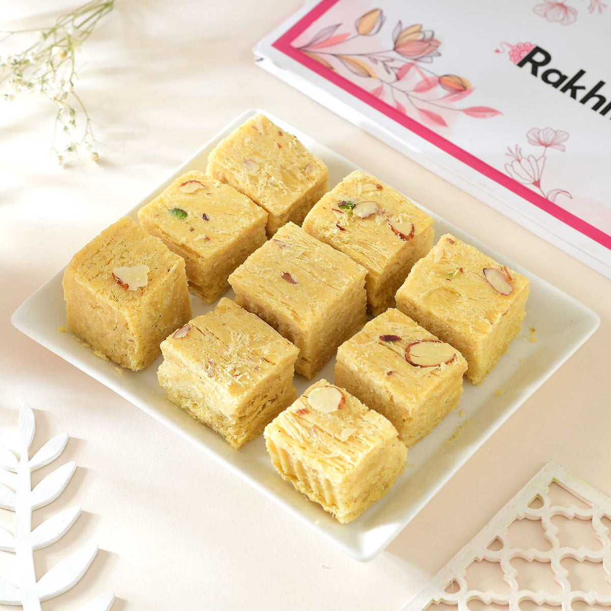 3 Evil Eye Rakhi With Soan Papdi & Cashew Nut