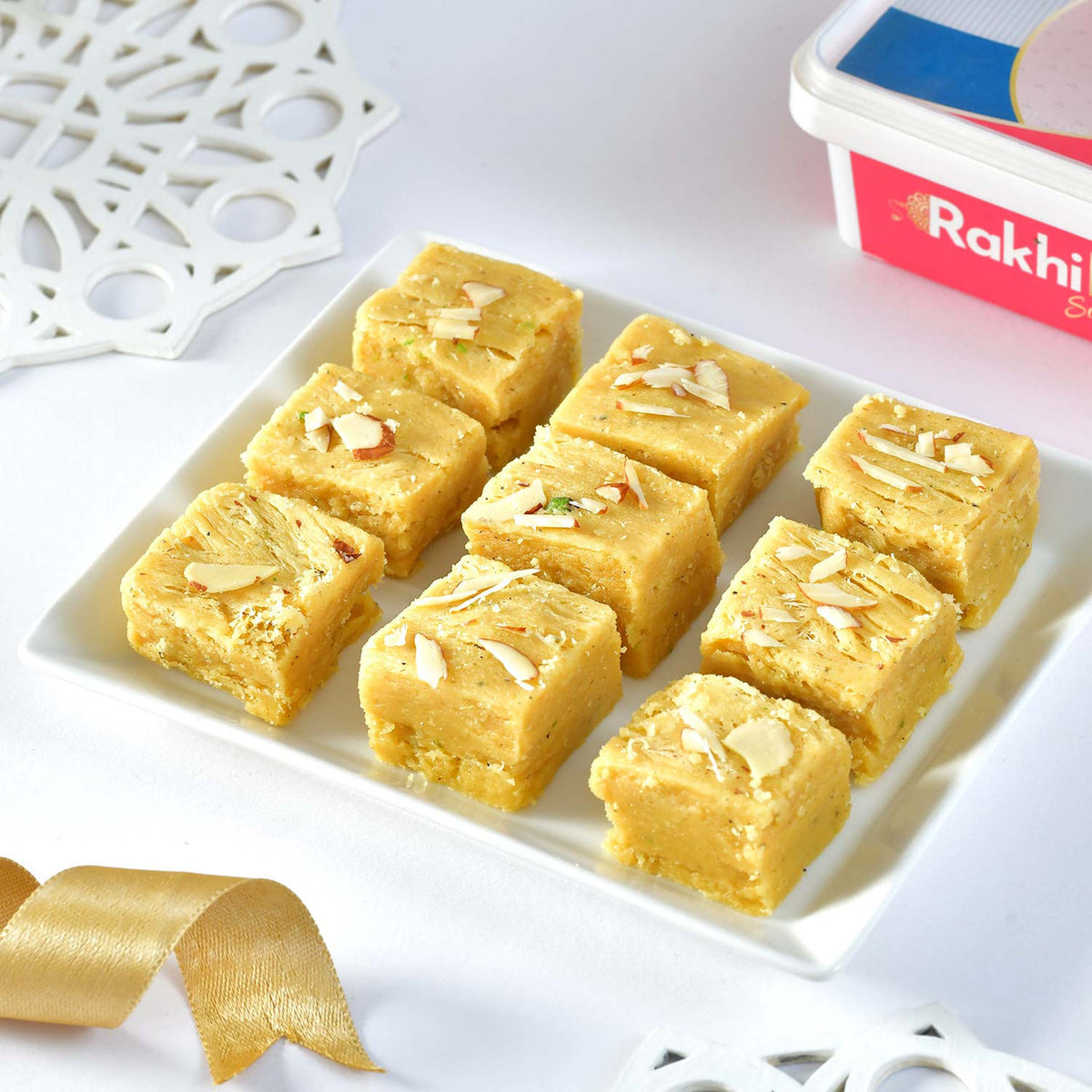 Divine Trio Rakhi Set with Chocolates & Soan Papdi