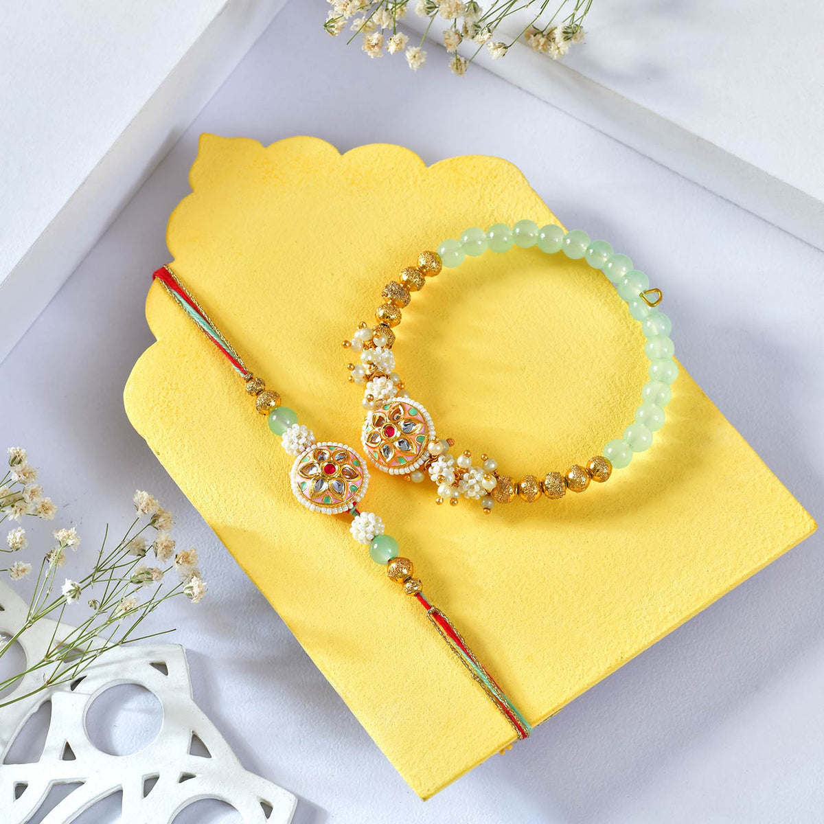 Rakhi Combo Set with Lumba, Kids Rakhi & Beaded Bracelet