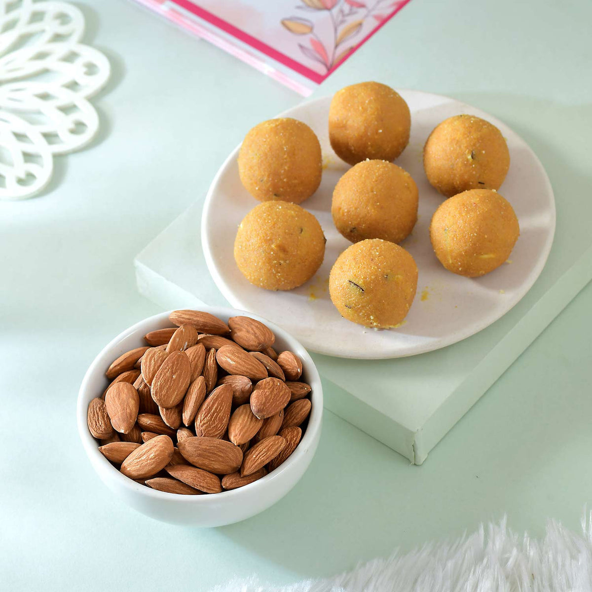 Set of 4 Evil Eye Rakhi With Besan Laddoo & Almond
