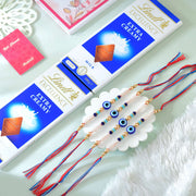 Set of 4 Evil Eye Rakhi With Lindt Chocolate