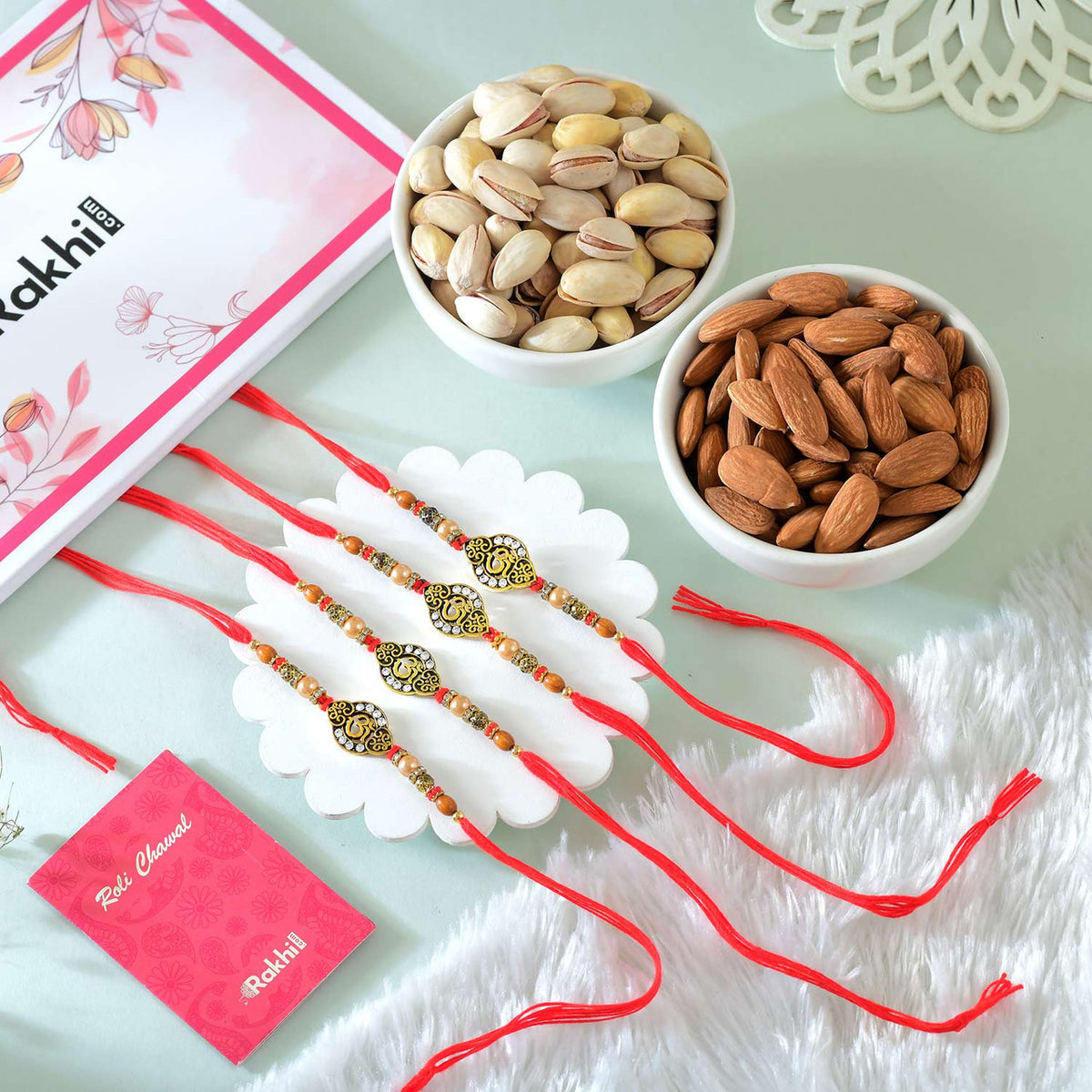 Set of 4 Om Rakhis With Dryfruits