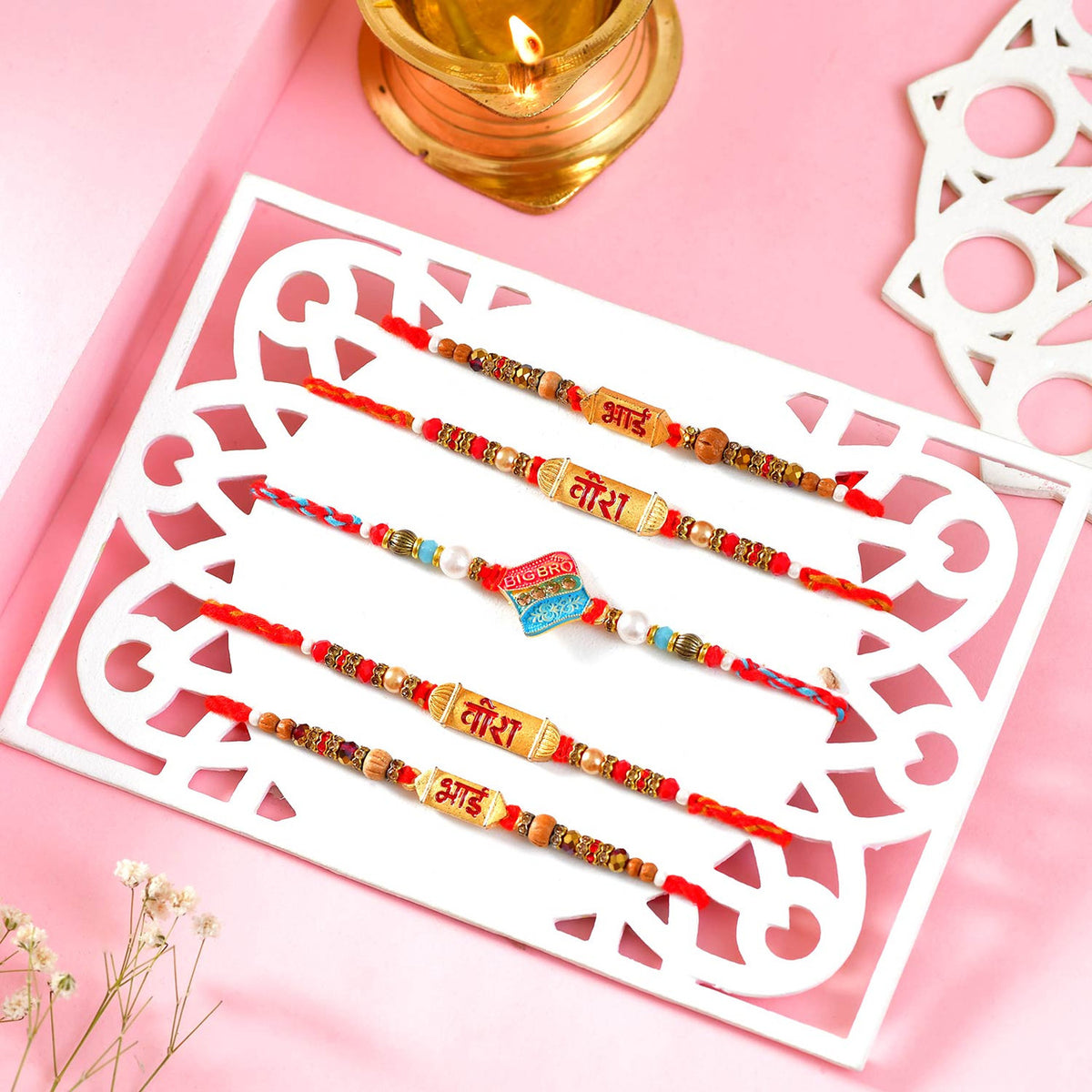Traditional Bhai Rakhi Sets with Diya & kaju katli