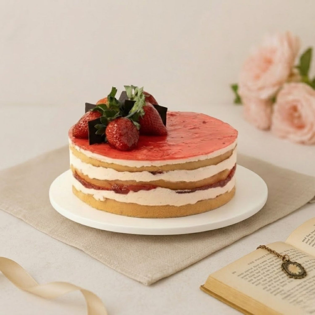 Fresh Strawberry Vanilla Torte Cake
