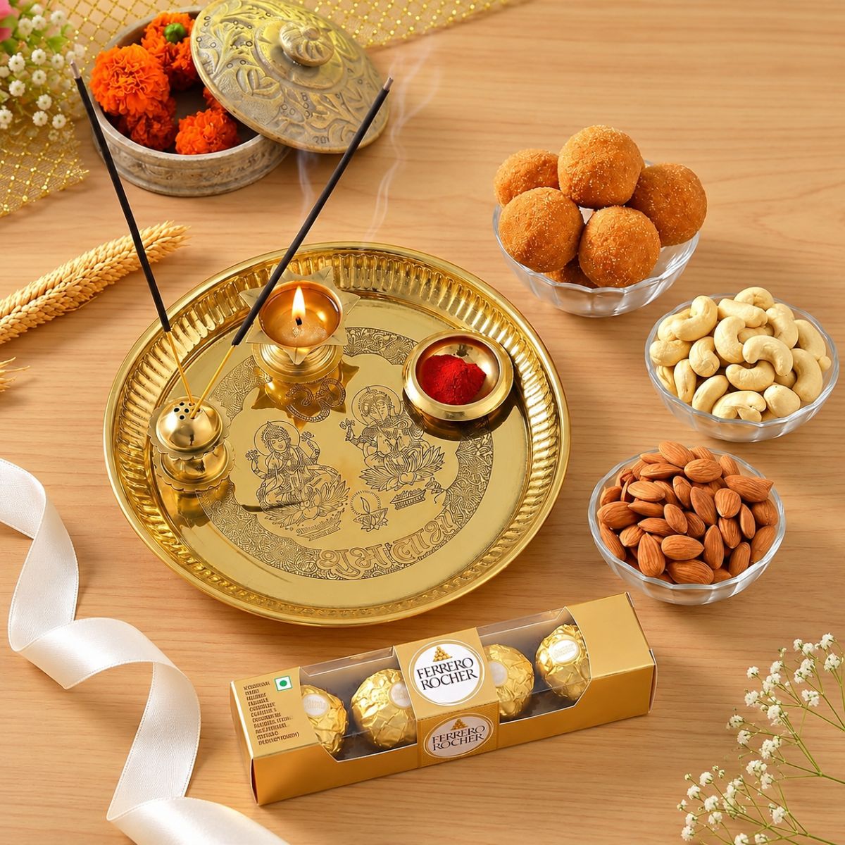 Divine Diwali Hamper with Pooja Thali, Sweets & Chocolates