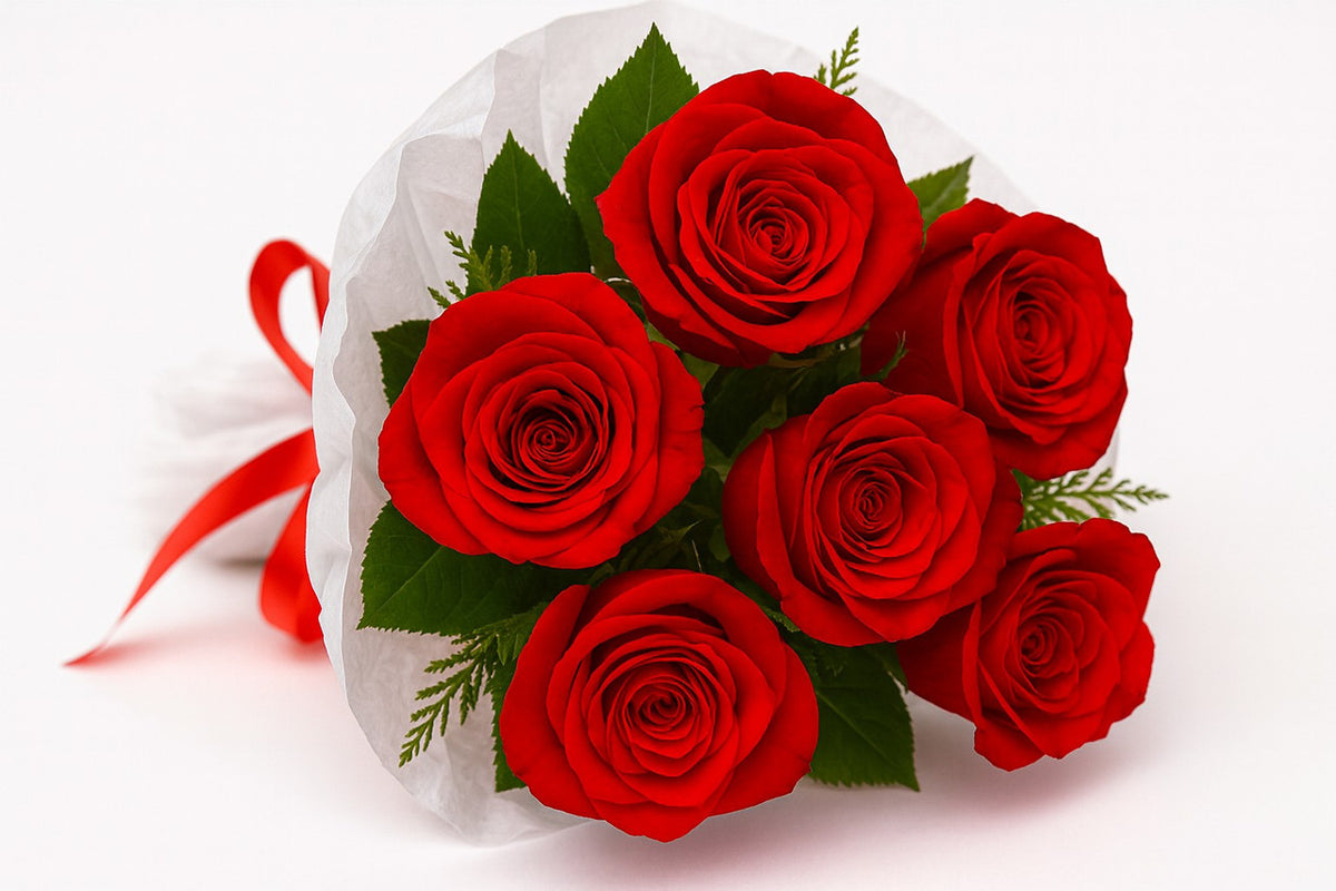 Scarlet Red Roses with Wild Strawberry Cake & Balloon