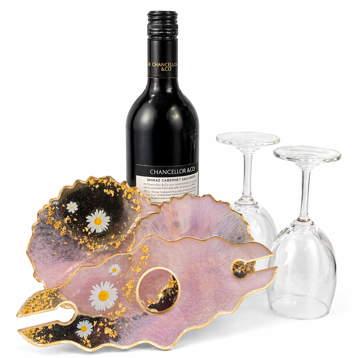Floral Resin Wine Glass Holder & Coaster Set