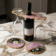 Floral Resin Wine Glass Holder & Coaster Set
