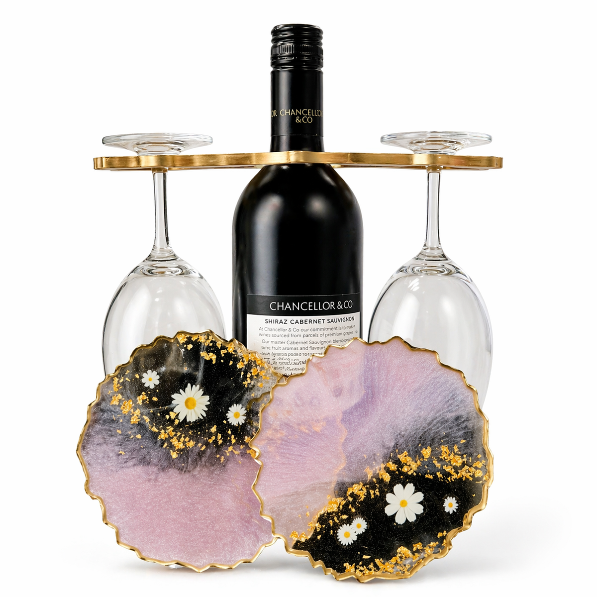 Floral Resin Wine Glass Holder & Coaster Set