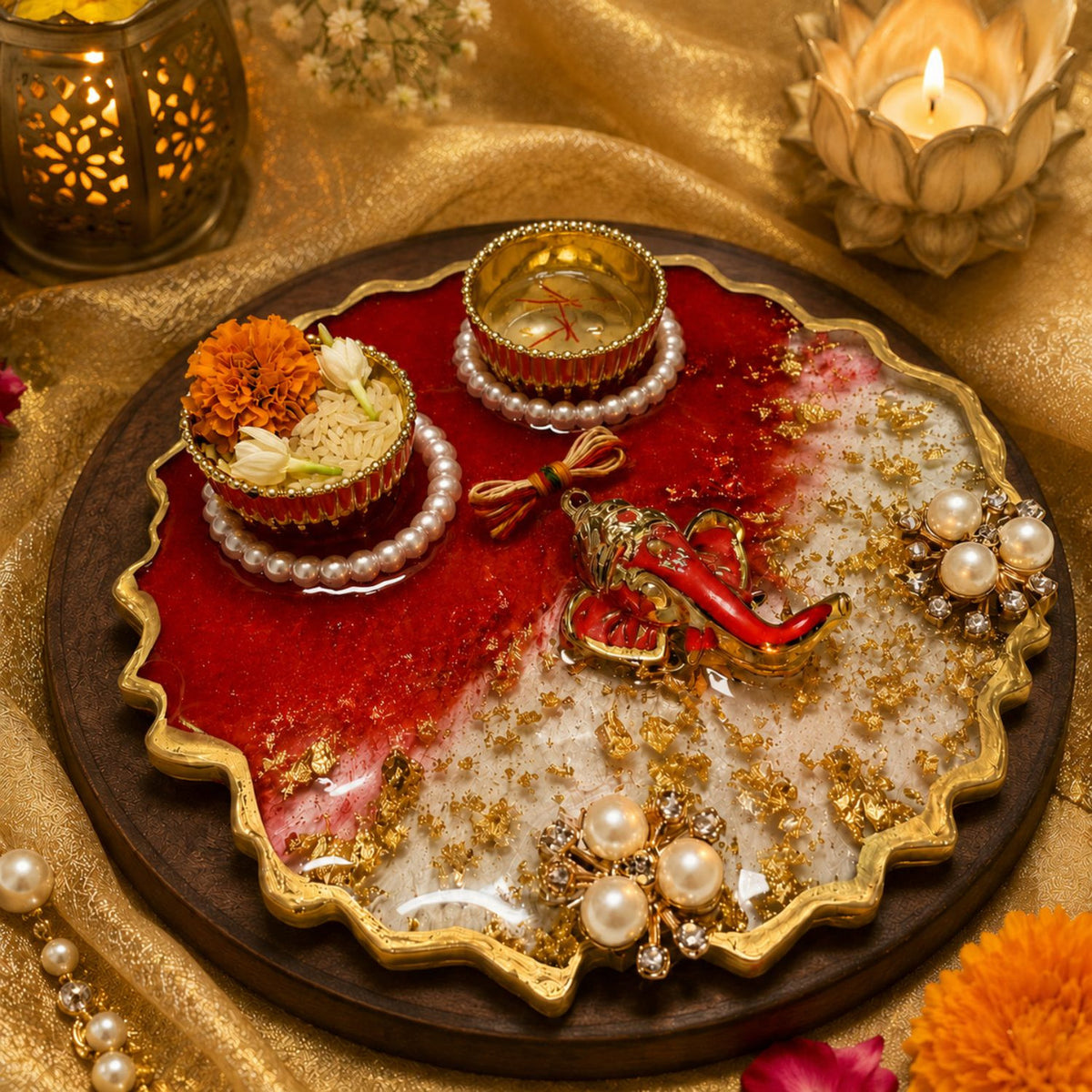 Handcrafted Resin Pooja Thali