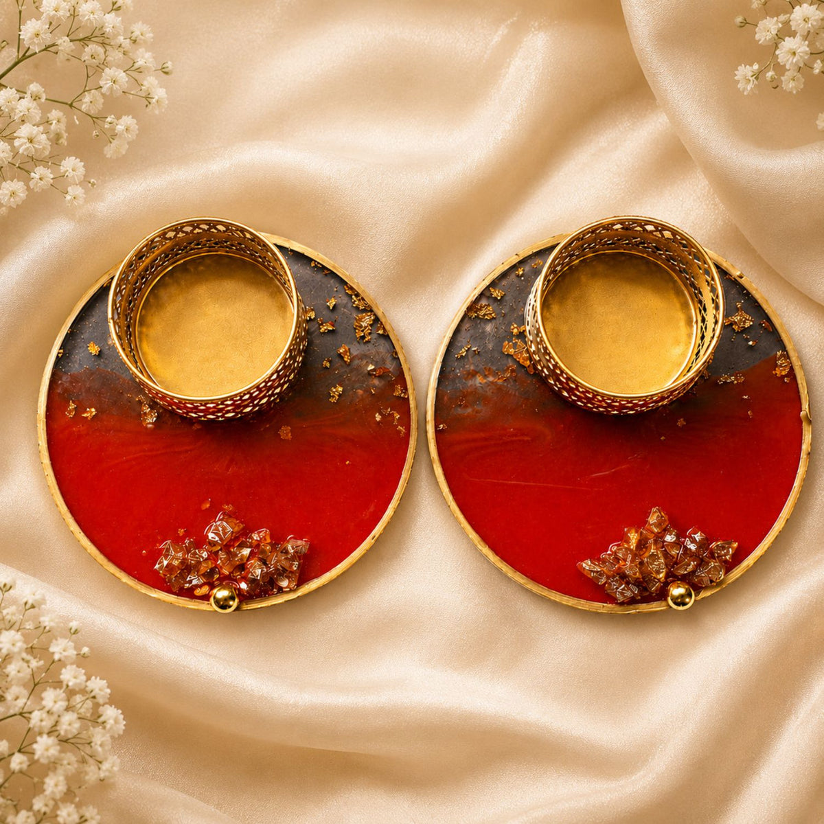 Handcrafted Resin Diya Set