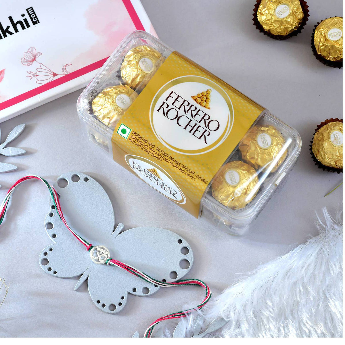 Aum 925 Silver Rakhi with Ferrero Rocher