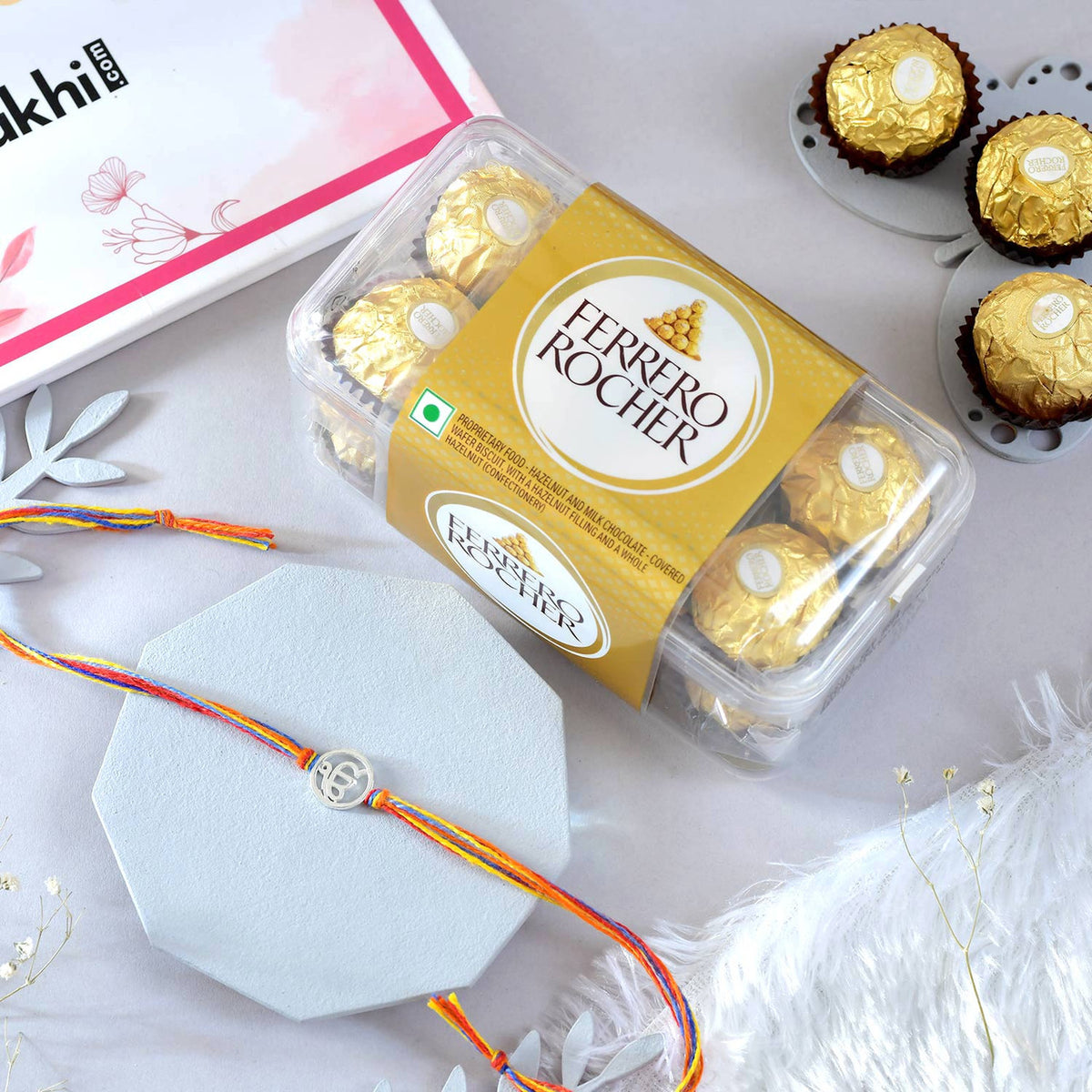 ੴ  ਰਾਖੀ(Onkar Rakhi) 925 Silver Rakhi with Ferrero Rocher