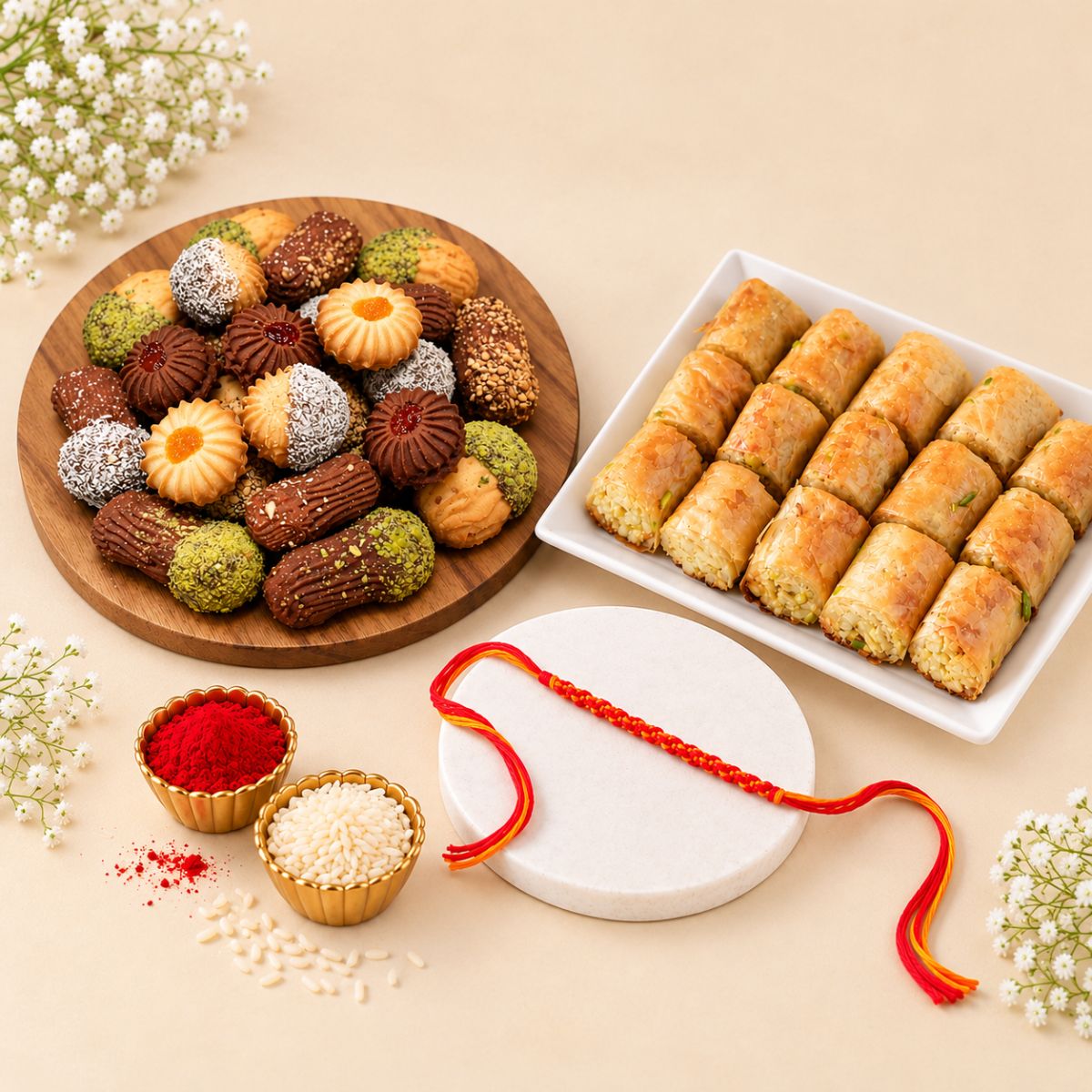Bhaidooj Thread with Baklava & Assorted Cookies