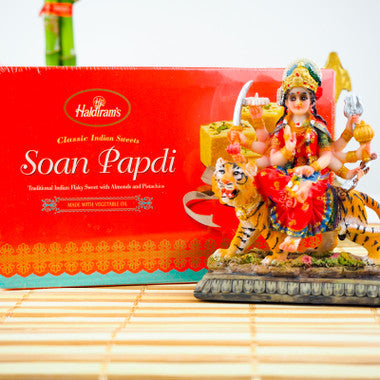 Divine Maa Durga Statue with Soan Papdi