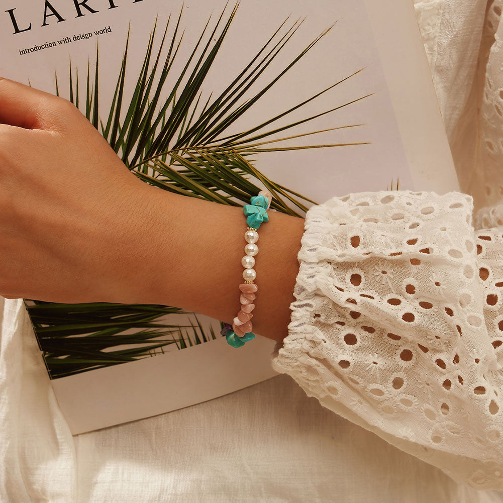 925 Sterling Silver Turquoise & Opal Beaded Stylish Bracelet