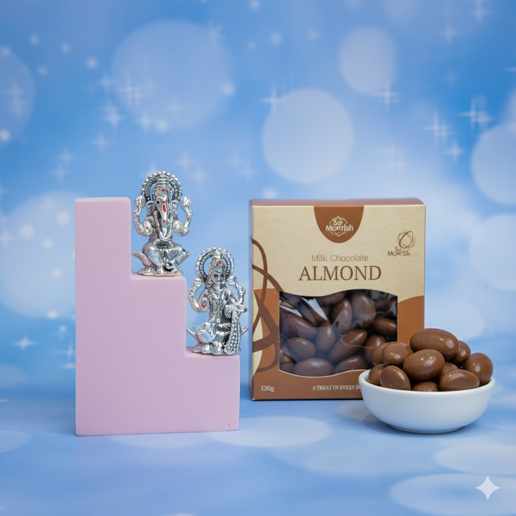 Silver Laxmi Ganesh with Chocolate Almonds