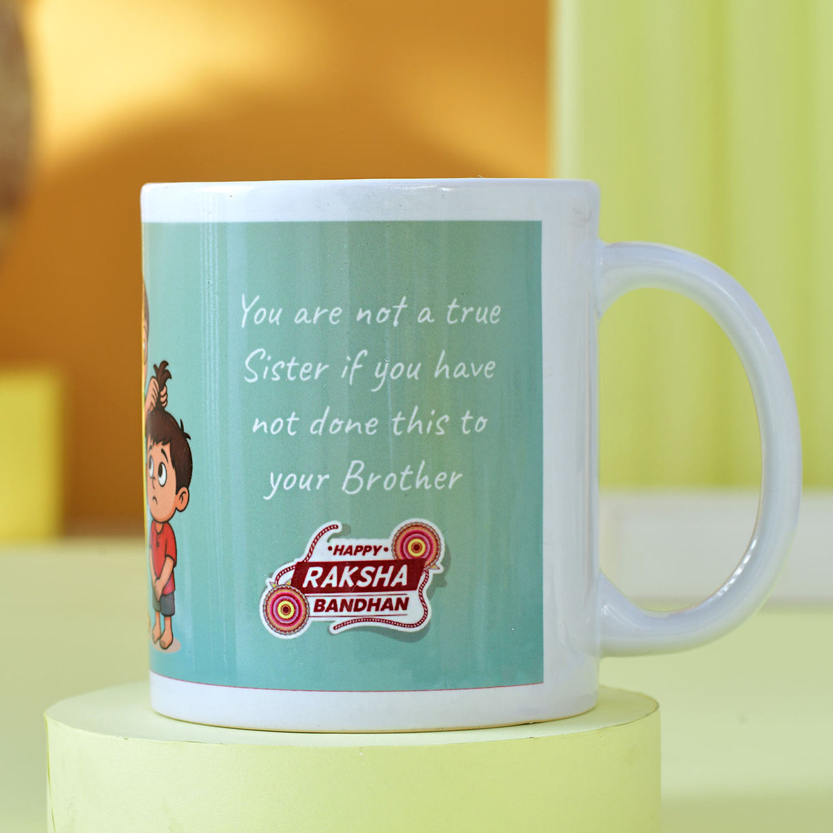 Personalized Photo Mug with Panda Kids Rakhi & Silk Chocolates