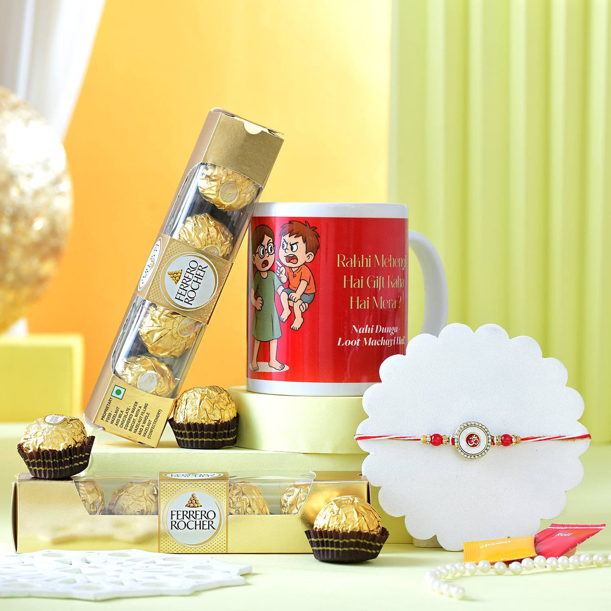 Personalized Photo Mug with Om Rakhi & Ferrero Rocher