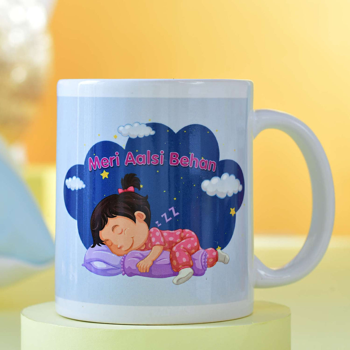 "Meri Aalsi Behan" Personalized Cushion & Mug with Ferrero Rocher