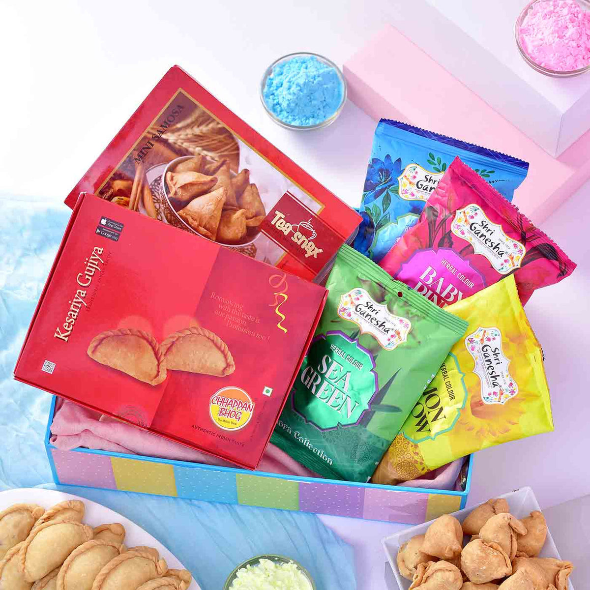 Holi Colours & Traditional Snacks Gift Hamper