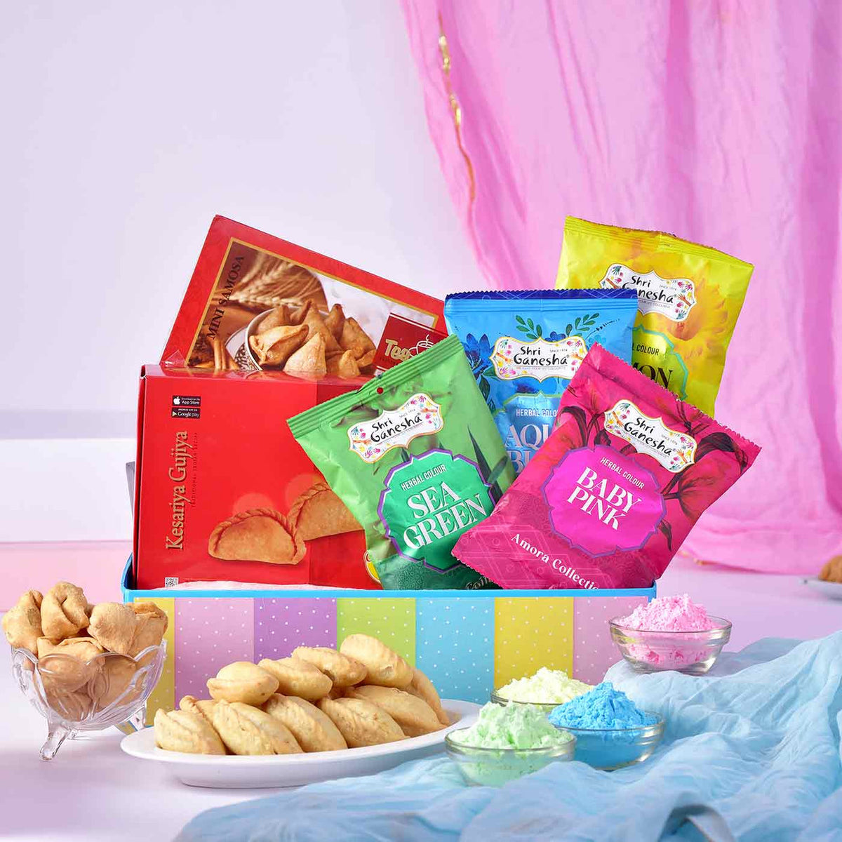 Holi Colours & Traditional Snacks Gift Hamper