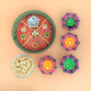 Bandhani Diwali Thali with Diyas & Cashews