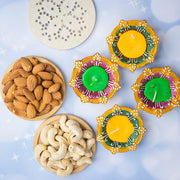 Colorful Diyas with Dry Fruits