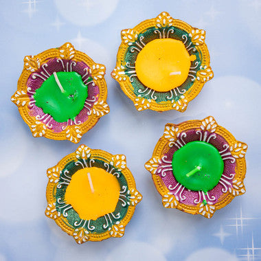 Colorful Diyas with Dry Fruits
