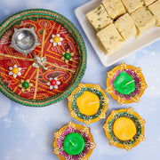 Bhandhni Fabric PoojaThali with Set of Diya & Soan Papdi